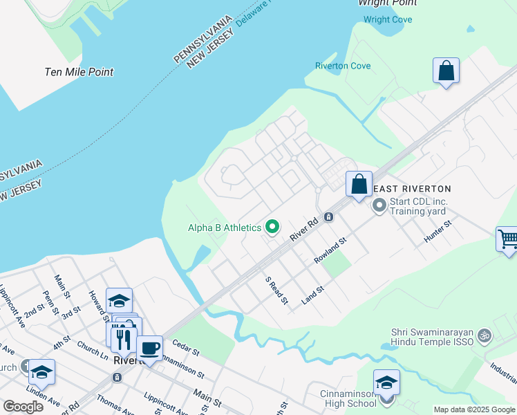 map of restaurants, bars, coffee shops, grocery stores, and more near 1511 Jason Drive in Cinnaminson