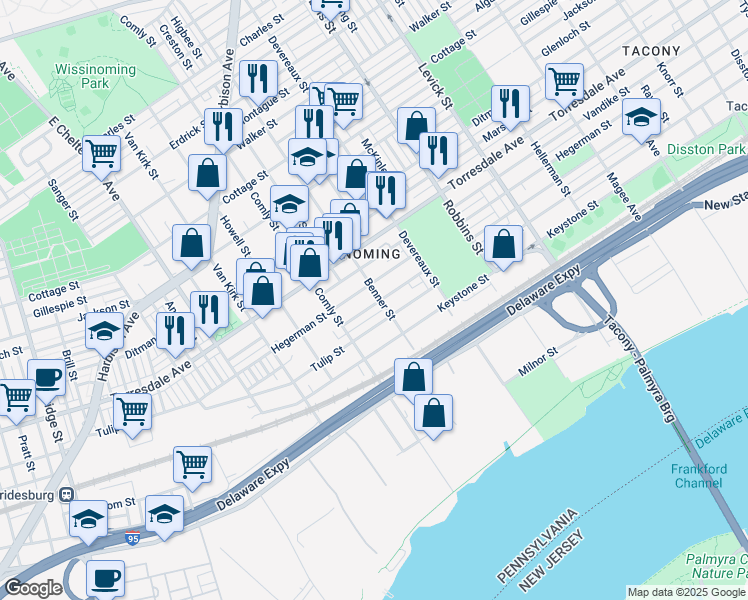 map of restaurants, bars, coffee shops, grocery stores, and more near 6032 Edmund Street in Philadelphia