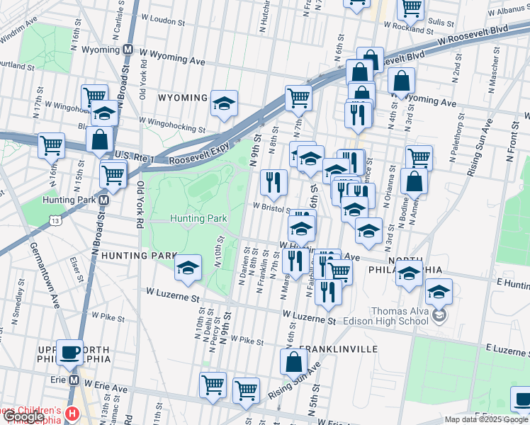 map of restaurants, bars, coffee shops, grocery stores, and more near 4259 North 8th Street in Philadelphia