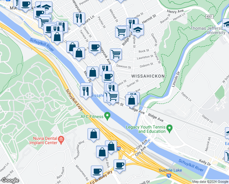 map of restaurants, bars, coffee shops, grocery stores, and more near in Philadelphia