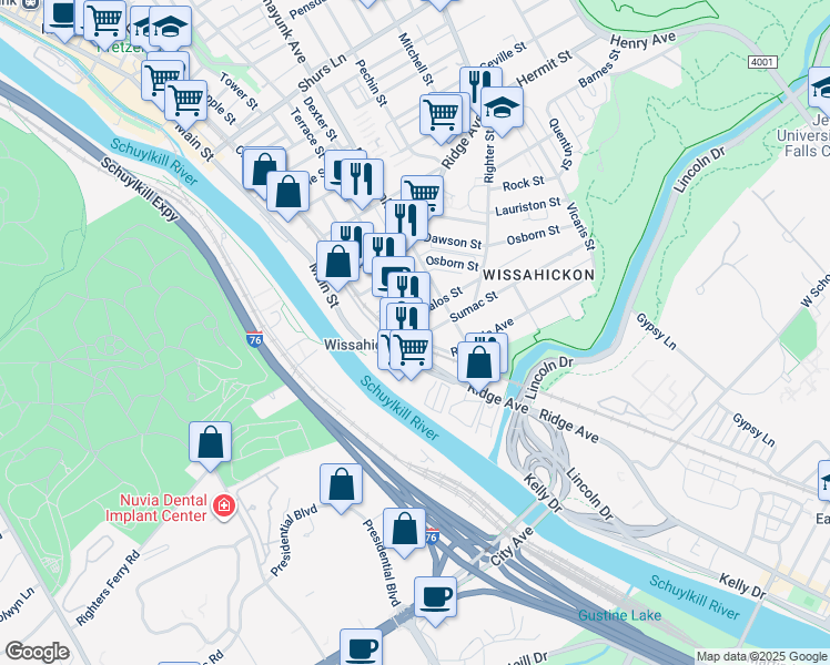 map of restaurants, bars, coffee shops, grocery stores, and more near in Philadelphia