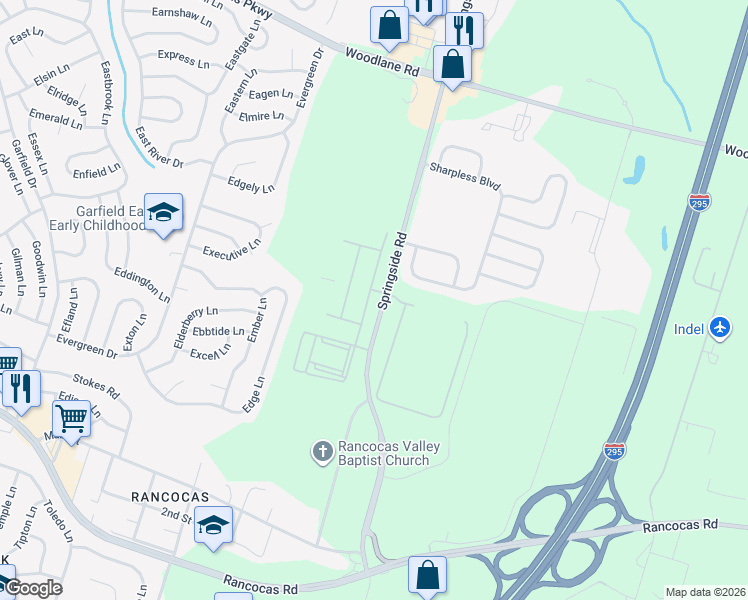 map of restaurants, bars, coffee shops, grocery stores, and more near 32 Springside Road in Westampton