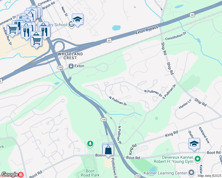 map of restaurants, bars, coffee shops, grocery stores, and more near 598 Astor Square in West Chester