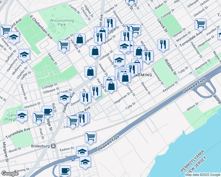 map of restaurants, bars, coffee shops, grocery stores, and more near 5818 Torresdale Avenue in Philadelphia