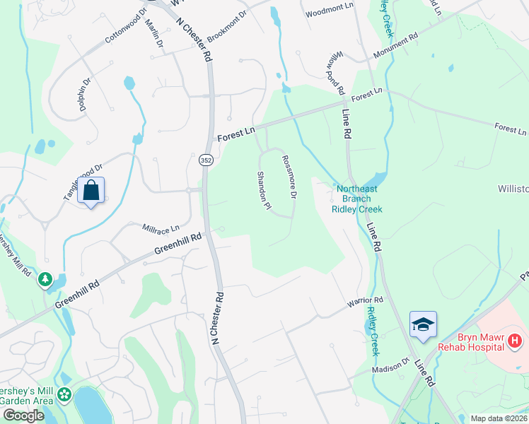 map of restaurants, bars, coffee shops, grocery stores, and more near 116 Shandon Place in Malvern