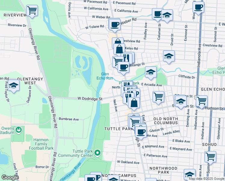 map of restaurants, bars, coffee shops, grocery stores, and more near 2701 Neil Ave in Columbus