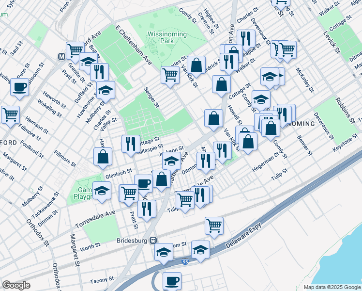 map of restaurants, bars, coffee shops, grocery stores, and more near 5356 Jackson Street in Philadelphia