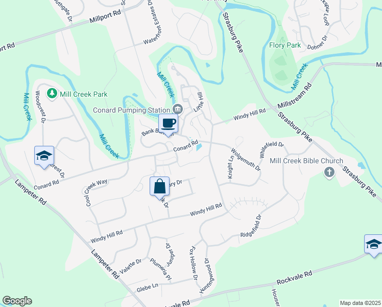 map of restaurants, bars, coffee shops, grocery stores, and more near 1886 Conard Road in Lancaster