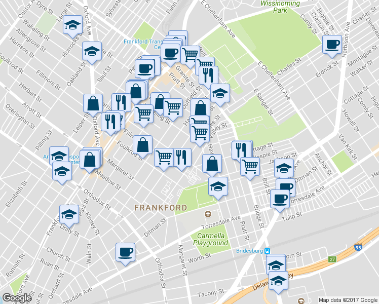 map of restaurants, bars, coffee shops, grocery stores, and more near 4920 Charles Street in Philadelphia