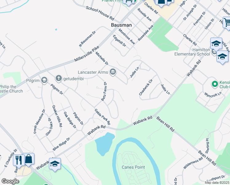 map of restaurants, bars, coffee shops, grocery stores, and more near 14 Deep Hollow Lane in Lancaster