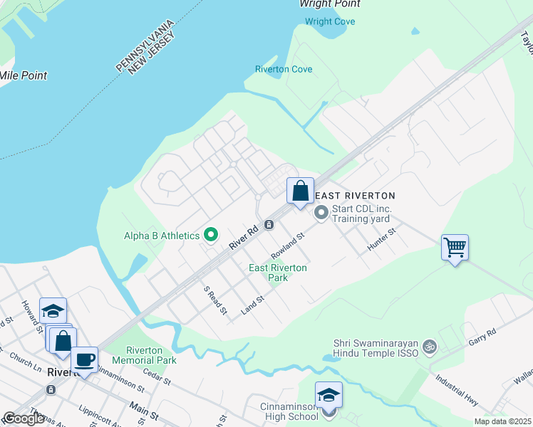 map of restaurants, bars, coffee shops, grocery stores, and more near 1877 Broad Street in Cinnaminson