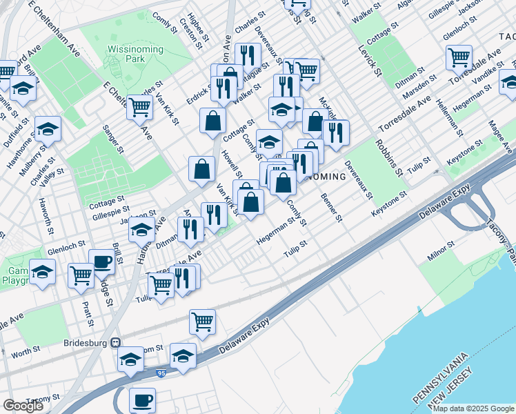 map of restaurants, bars, coffee shops, grocery stores, and more near in Philadelphia
