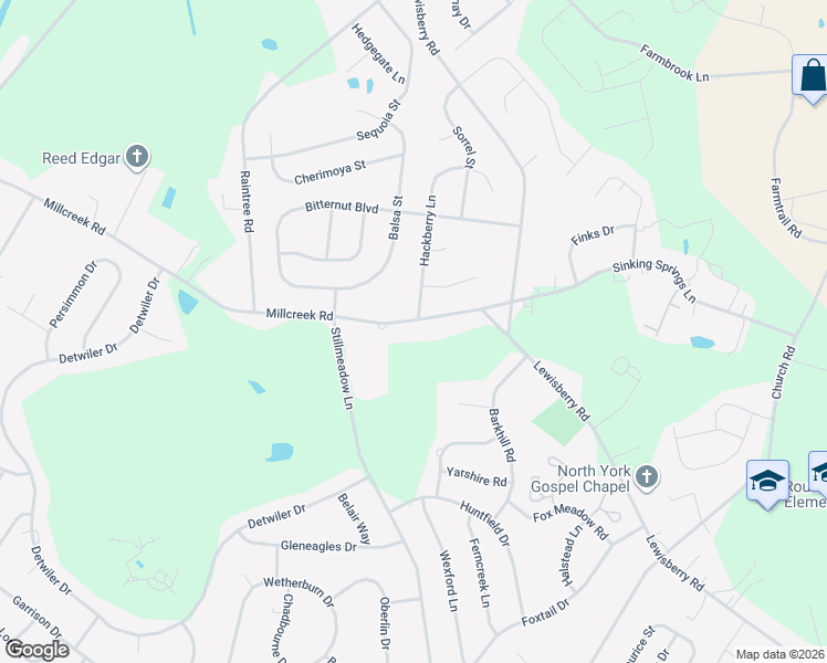 map of restaurants, bars, coffee shops, grocery stores, and more near 925 Millcreek Rd in York