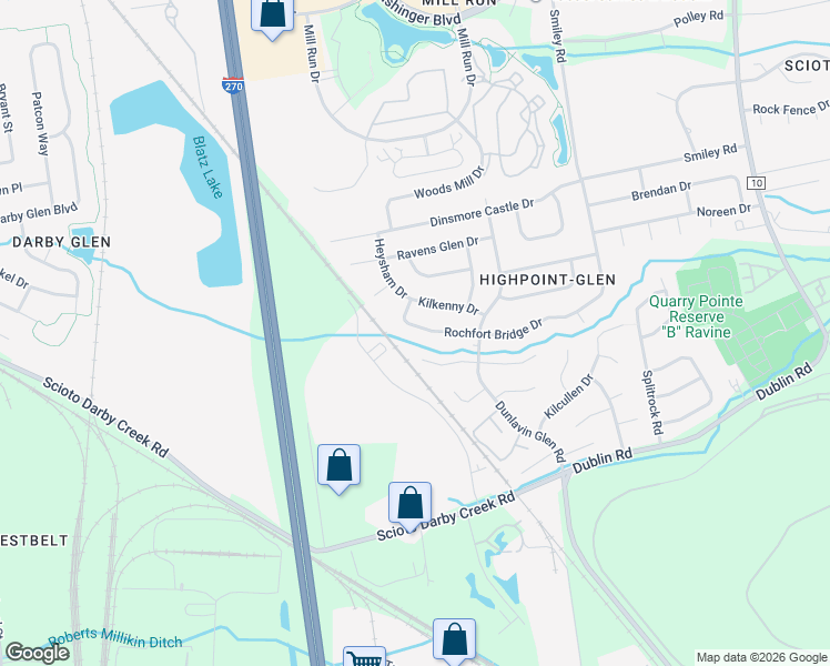 map of restaurants, bars, coffee shops, grocery stores, and more near 3717 Rochfort Bridge Drive in Columbus
