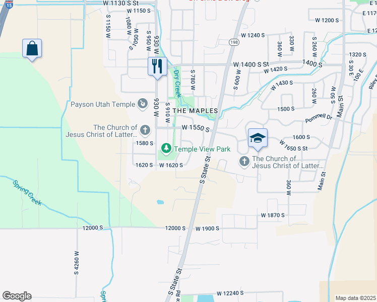 map of restaurants, bars, coffee shops, grocery stores, and more near 1592 South 790 West in Payson