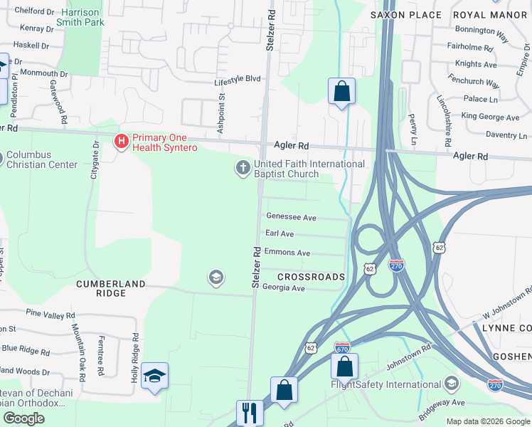 map of restaurants, bars, coffee shops, grocery stores, and more near 3708 Genessee Avenue in Columbus