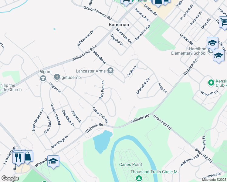 map of restaurants, bars, coffee shops, grocery stores, and more near 16 Deep Hollow Lane in Lancaster