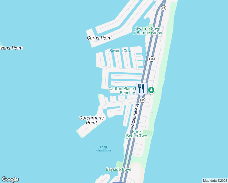 map of restaurants, bars, coffee shops, grocery stores, and more near 321 Brigantine Lane in Mantoloking