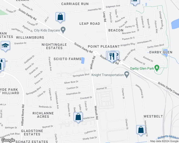 map of restaurants, bars, coffee shops, grocery stores, and more near 4855 Stoneybrook Boulevard in Hilliard