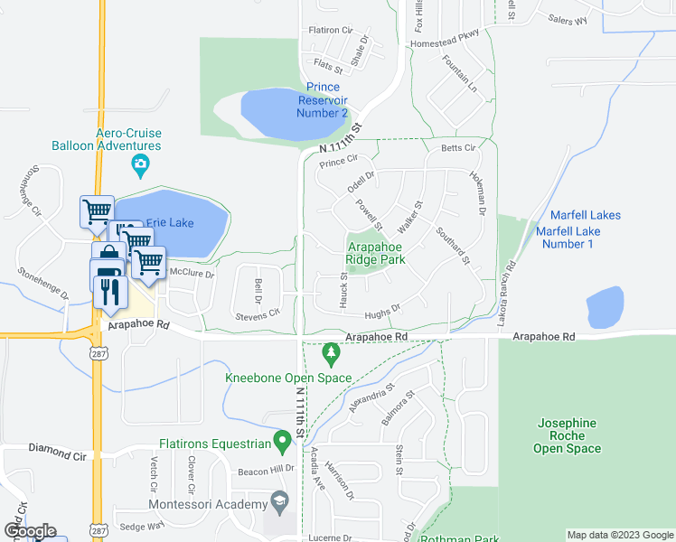 map of restaurants, bars, coffee shops, grocery stores, and more near 1826 Hauck Street in Erie