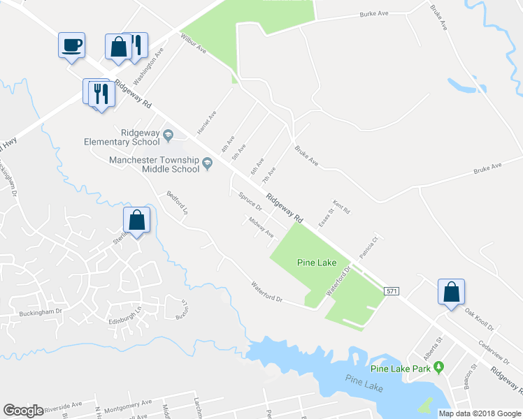 map of restaurants, bars, coffee shops, grocery stores, and more near 2673 Spruce Drive in Manchester Township
