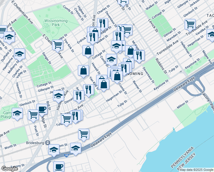 map of restaurants, bars, coffee shops, grocery stores, and more near in Philadelphia