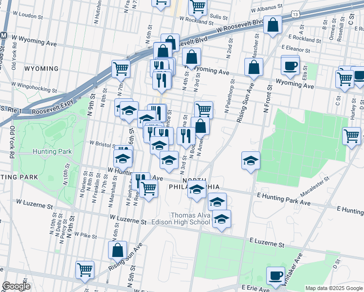 map of restaurants, bars, coffee shops, grocery stores, and more near in Philadelphia