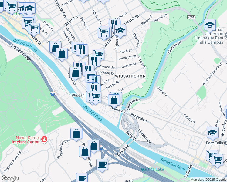map of restaurants, bars, coffee shops, grocery stores, and more near 101 Rochelle Avenue in Philadelphia