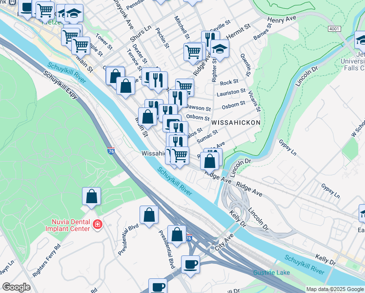 map of restaurants, bars, coffee shops, grocery stores, and more near in Philadelphia