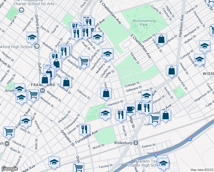 map of restaurants, bars, coffee shops, grocery stores, and more near 1883 Haworth Street in Philadelphia
