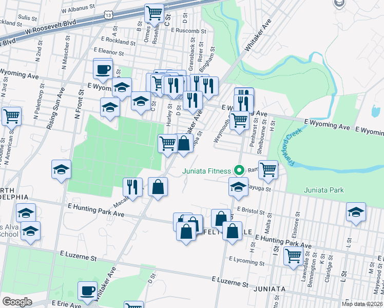 map of restaurants, bars, coffee shops, grocery stores, and more near 504 East Wingohocking Street in Philadelphia