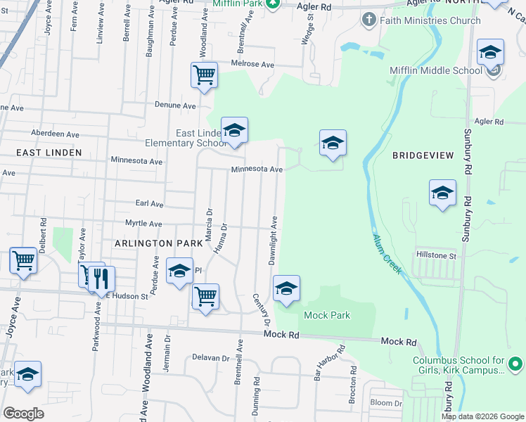 map of restaurants, bars, coffee shops, grocery stores, and more near 2352 Century Drive in Columbus