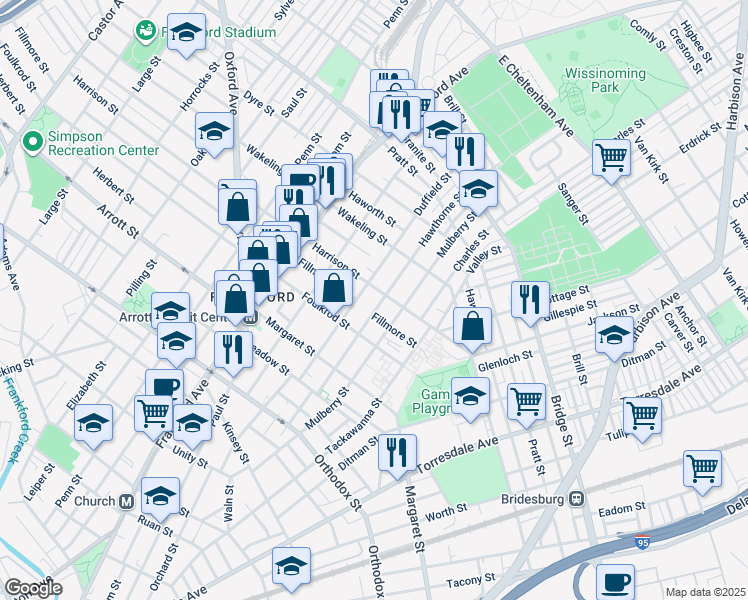 map of restaurants, bars, coffee shops, grocery stores, and more near 4844 Hawthorne St in Philadelphia