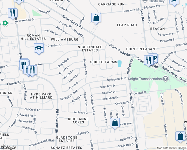 map of restaurants, bars, coffee shops, grocery stores, and more near 5084 Stoneybrook Boulevard in Hilliard