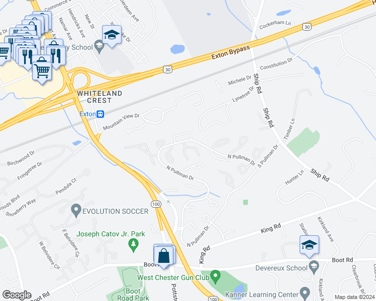 map of restaurants, bars, coffee shops, grocery stores, and more near 662 Metro Court in West Chester