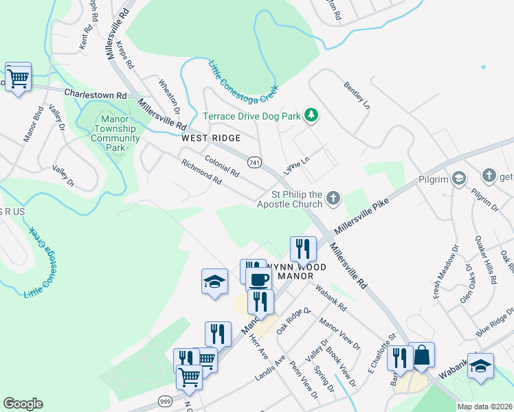 map of restaurants, bars, coffee shops, grocery stores, and more near 1132 Richmond Road in Lancaster