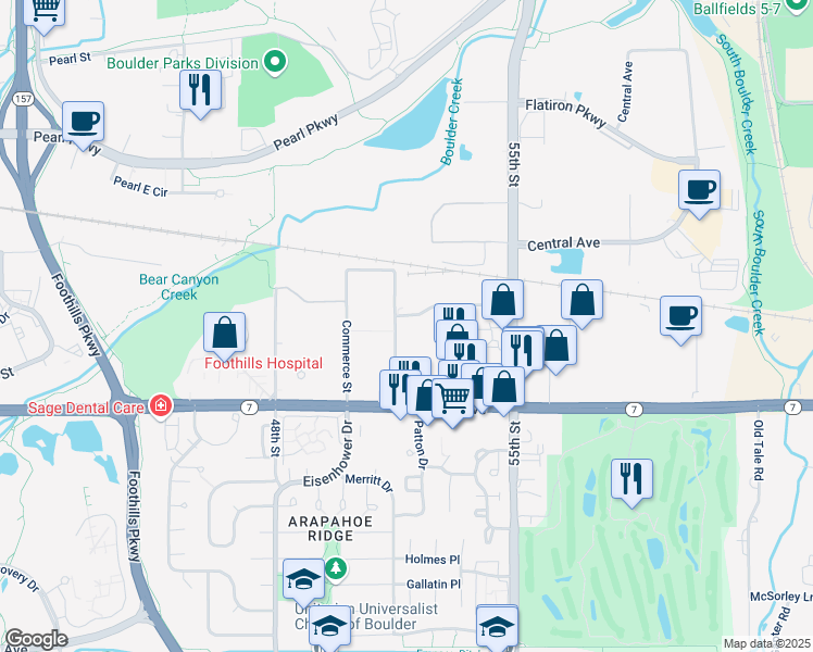 map of restaurants, bars, coffee shops, grocery stores, and more near 1770 Range Street in Boulder