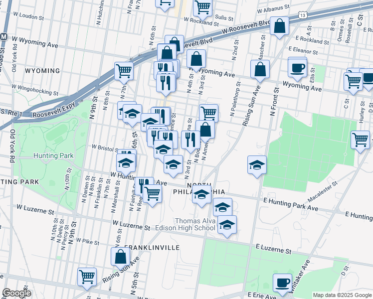map of restaurants, bars, coffee shops, grocery stores, and more near in Philadelphia