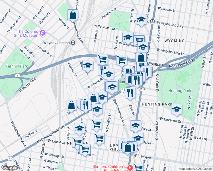 map of restaurants, bars, coffee shops, grocery stores, and more near 1703 Staub Street in Philadelphia