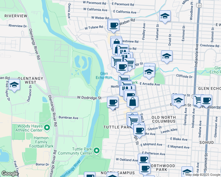 map of restaurants, bars, coffee shops, grocery stores, and more near 2709 Neil Avenue in Columbus