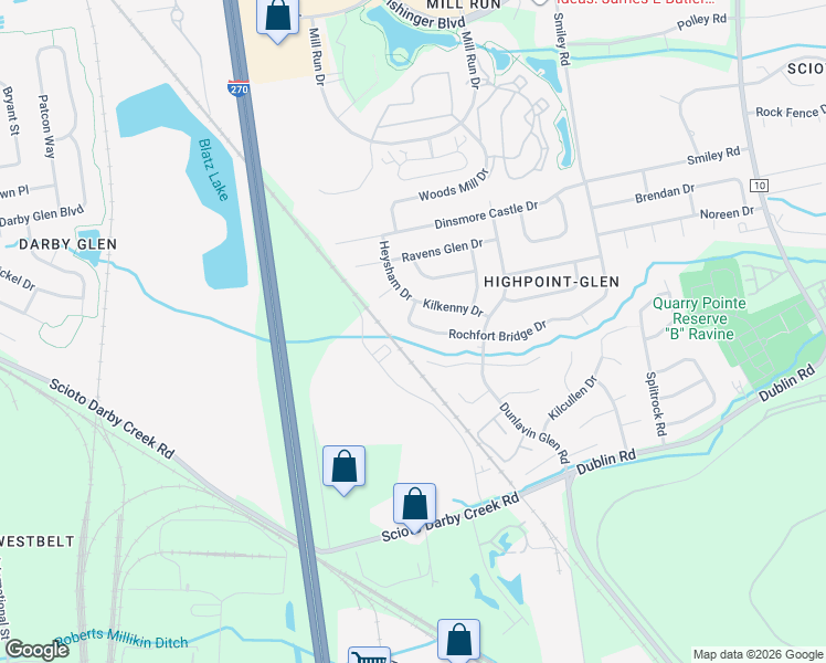 map of restaurants, bars, coffee shops, grocery stores, and more near 3717 Rochfort Bridge Drive in Columbus