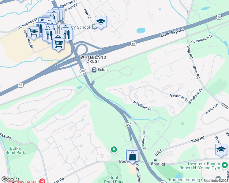 map of restaurants, bars, coffee shops, grocery stores, and more near 416 Hartford Square in West Chester