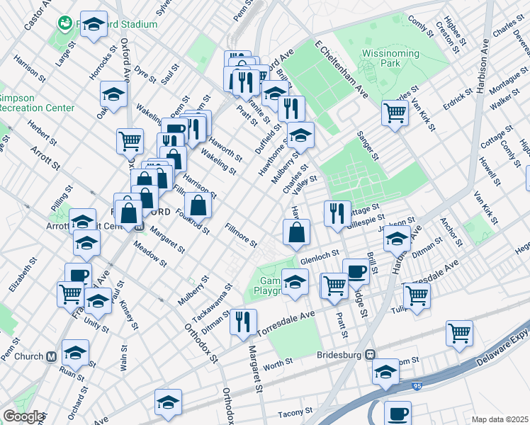 map of restaurants, bars, coffee shops, grocery stores, and more near 4926 Charles Street in Philadelphia