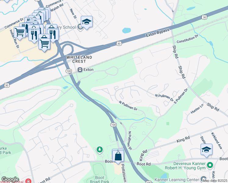 map of restaurants, bars, coffee shops, grocery stores, and more near 490 Cassatt Court in West Chester
