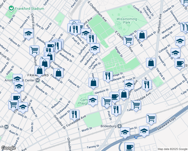 map of restaurants, bars, coffee shops, grocery stores, and more near 1879 Haworth Street in Philadelphia