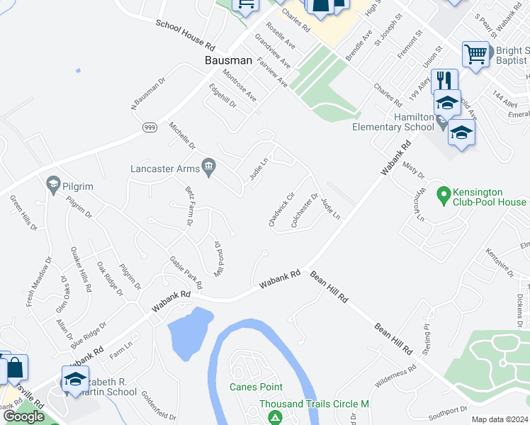 map of restaurants, bars, coffee shops, grocery stores, and more near 1641 Chadwick Circle in Lancaster