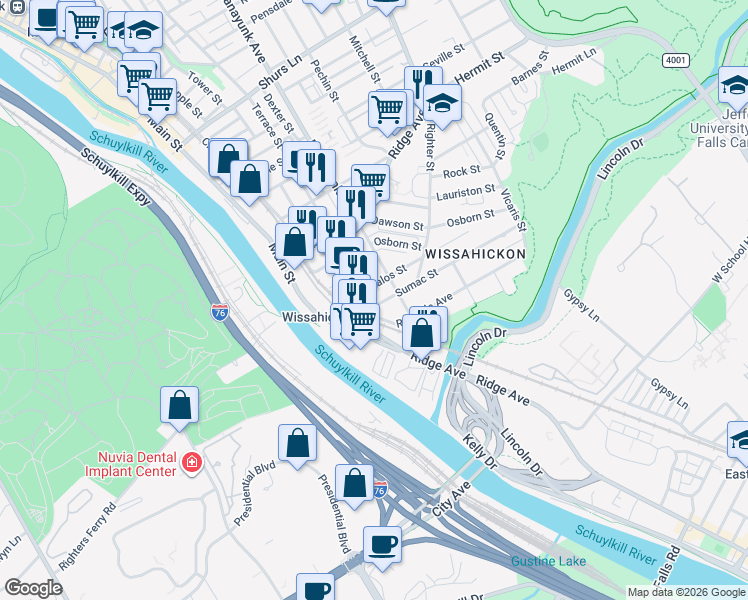 map of restaurants, bars, coffee shops, grocery stores, and more near in Philadelphia