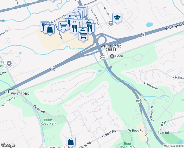 map of restaurants, bars, coffee shops, grocery stores, and more near 115 Fringetree Drive in West Chester