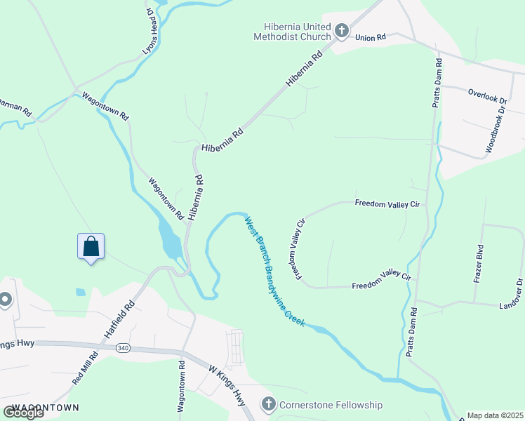map of restaurants, bars, coffee shops, grocery stores, and more near 128 Hibernia Road in Coatesville