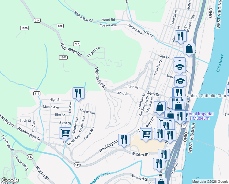 map of restaurants, bars, coffee shops, grocery stores, and more near 931-999 32nd St in Bellaire